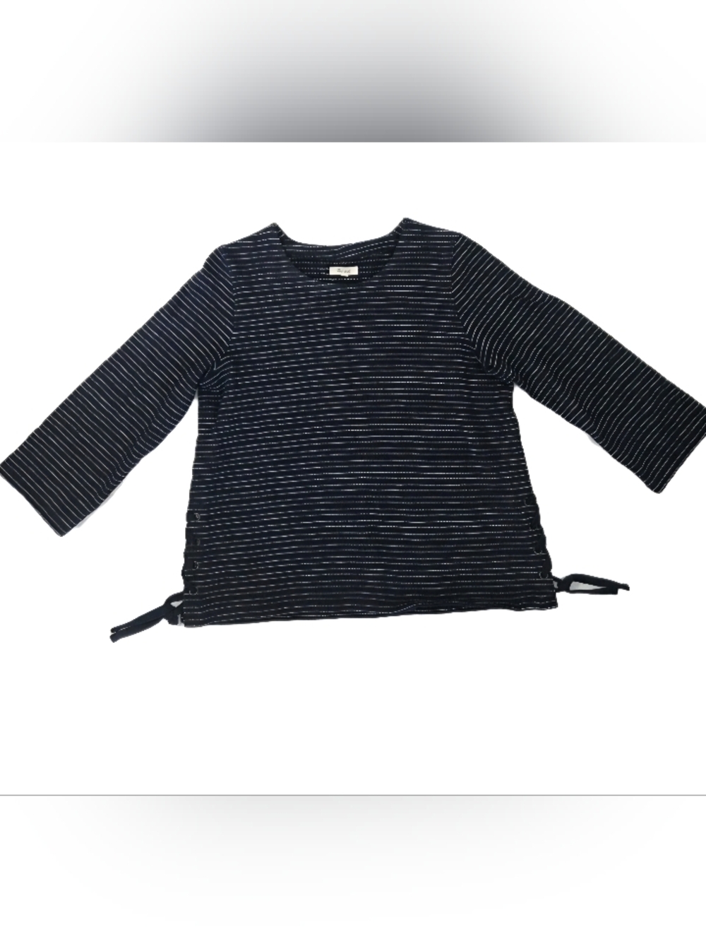 Madewell Womens Striped Side Lace Top Size L Navy Blue/White 3/4 Sleeve